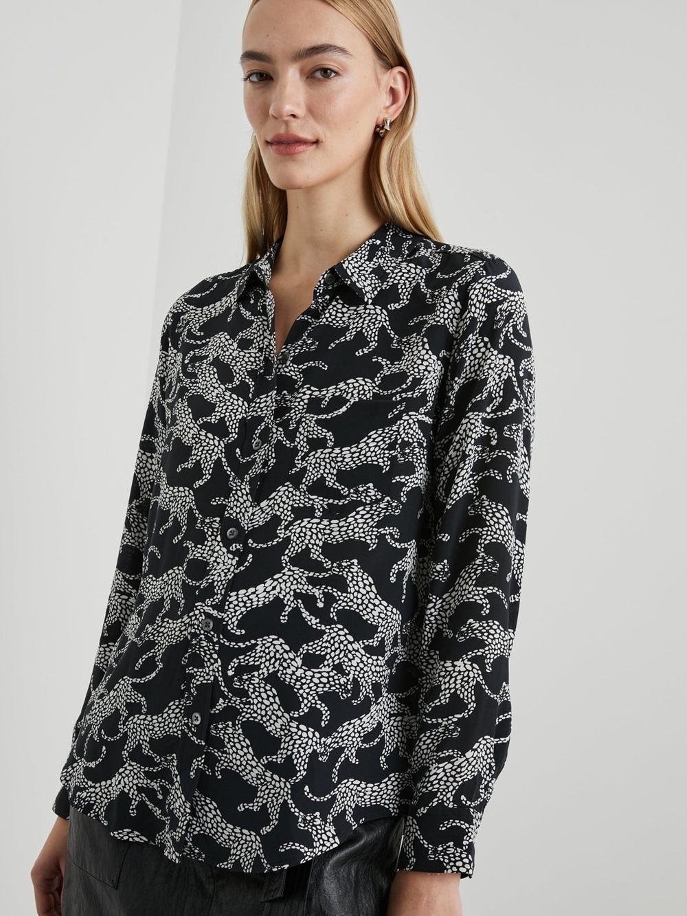 Rails Kate Silk Long Sleeve Blouse in Black Lynx Size Small